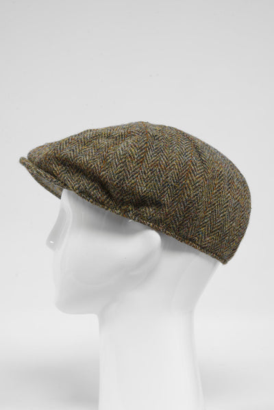 Harris Tweed 8 Piece Flat Cap Brown HB w/Overcheck (HH)