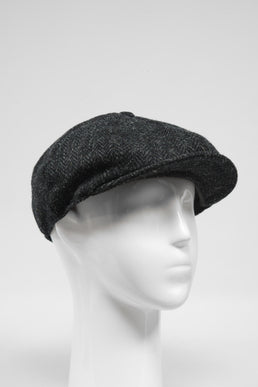 Harris Tweed 8 Piece Flat Cap Dark Charcoal Herringbone (HH)