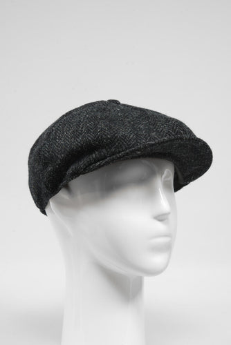 Harris Tweed 8 Piece Flat Cap - Dark Charcoal Herringbone (HH)