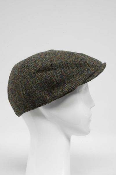 Harris Tweed 8 Piece Flat Cap Forrest Green Herringbone (HH)
