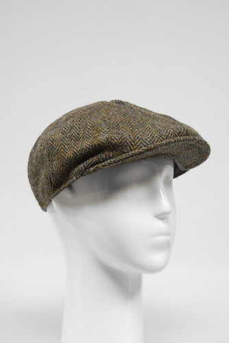 Harris Tweed 8 Piece Flat Cap - Brown Herringbone With Overcheck (HH)