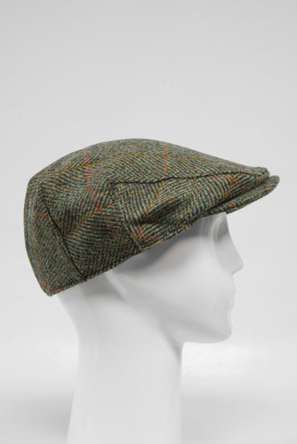 Harris Tweed Flat Cap - Sage/Wine/Gold Herringbone (HH)