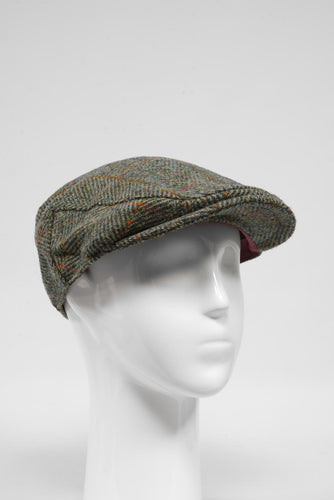 Harris Tweed Flat Cap - Sage/Wine/Gold Herringbone (HH)