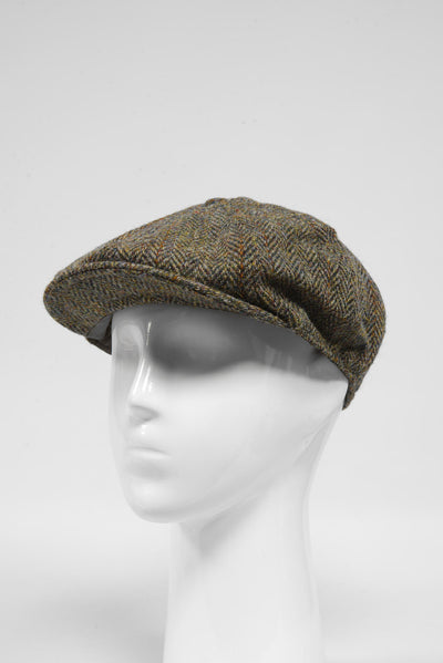 Harris Tweed 8 Piece Flat Cap Brown HB w/Overcheck (HH)