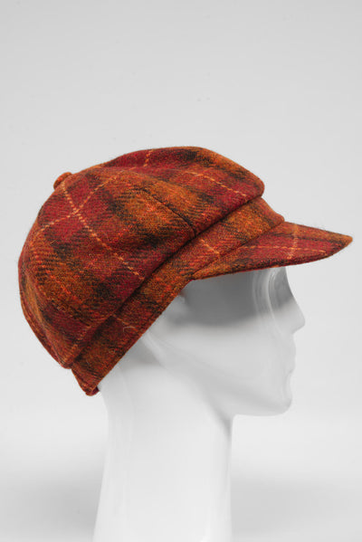 Harris Tweed Baker Boy Hat Orange/Brown Check (GA)