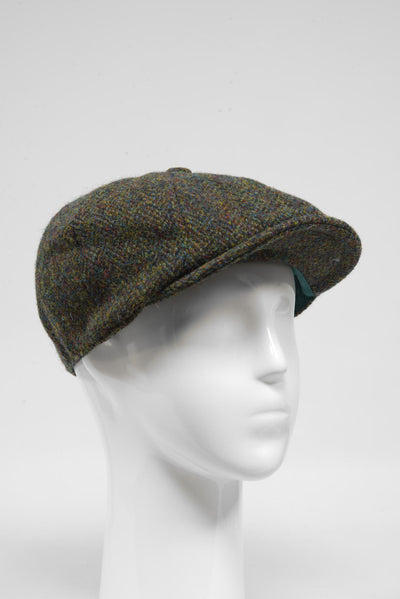 Harris Tweed 8 Piece Flat Cap Forrest Green Herringbone (HH)