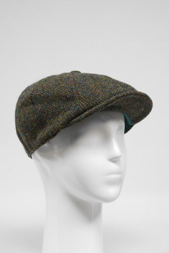 Harris Tweed 8 Piece Flat Cap - Forrest Green Herringbone (HH)