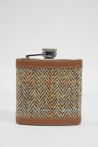 Harris Tweed Hip Flask HB133 (Tan Leather)