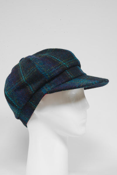 Harris Tweed Baker Boy Hat Blue w/ Turquoise OC (GA)