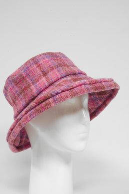 Harris Tweed Ladies Brimmed Hat Pink Lilac Check (GA)