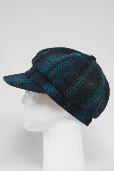 Harris Tweed Baker Boy Hat Blue w/ Turquoise OC (GA)