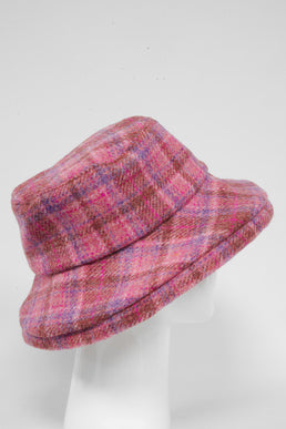 Harris Tweed Ladies Brimmed Hat Pink Lilac Check (GA)