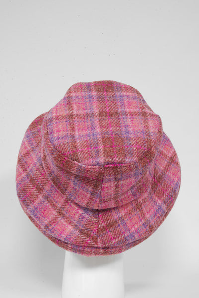 Harris Tweed Ladies Brimmed Hat Pink Lilac Check (GA)