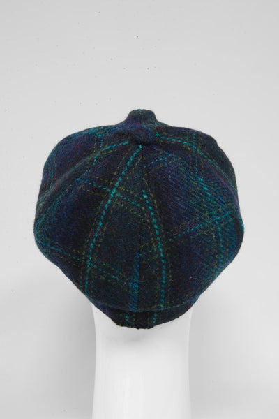 Harris Tweed Baker Boy Hat Blue w/ Turquoise OC (GA)