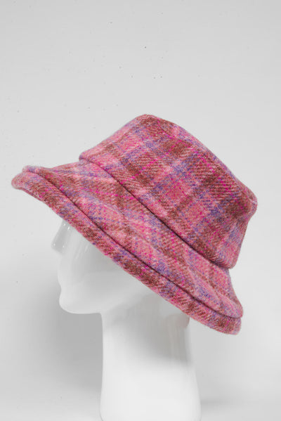 Harris Tweed Ladies Brimmed Hat Pink Lilac Check (GA)