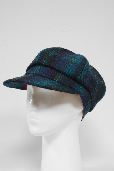 Harris Tweed Baker Boy Hat Blue w/ Turquoise OC (GA)