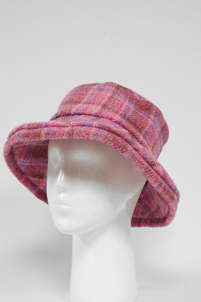 Harris Tweed Ladies Brimmed Hat Pink Lilac Check (GA)