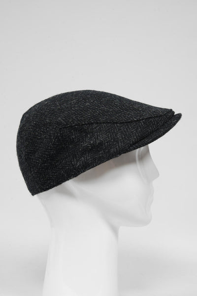 Harris Tweed Flat Cap Dark Charcoal Herringbone (HH)