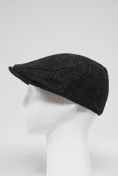 Harris Tweed Flat Cap Dark Charcoal Herringbone (HH)