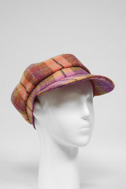 Harris Tweed Baker Boy Hat Peach/Purple Check (GA)