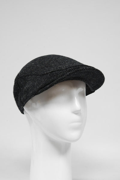 Harris Tweed Flat Cap Dark Charcoal Herringbone (HH)