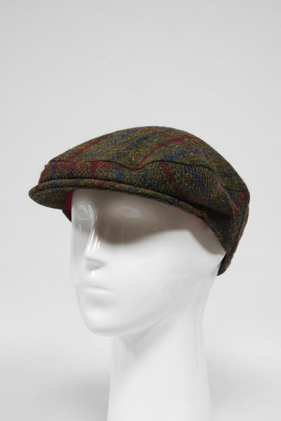 Harris Tweed Flat Cap Green/Burgundy Multi (GA)