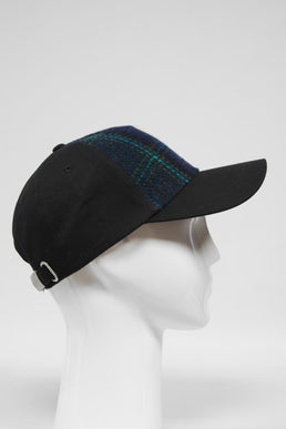 Harris Tweed Baseball Cap Navy w/Teal Overcheck (GA)