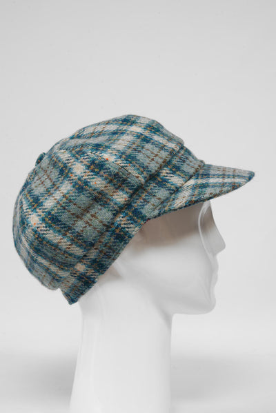 Harris Tweed Baker Boy Hat Duck Egg/Cream Check (GA)