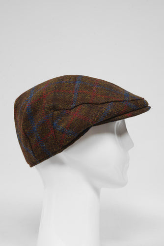 Harris Tweed Flat Cap - Brown With Red/Blue Overcheck (GA)