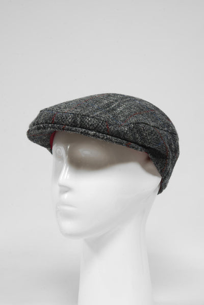 Harris Tweed Flat Cap Grey w/Red Overcheck (GA)