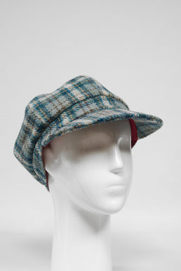 Harris Tweed Baker Boy Hat Duck Egg/Cream Check (GA)