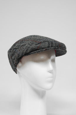 Harris Tweed Flat Cap Grey w/Red Overcheck (GA)
