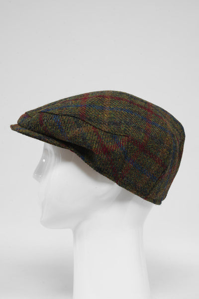 Harris Tweed Flat Cap Green/Burgundy Multi (GA)