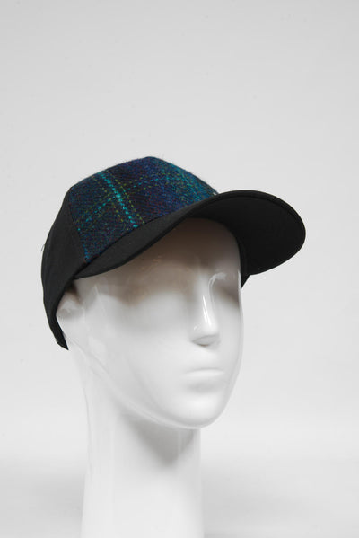 Harris Tweed Baseball Cap Navy w/Teal Overcheck (GA)