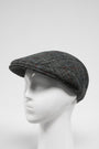 Harris Tweed Flat Cap Grey Herringbone With Red Overcheck (HW)