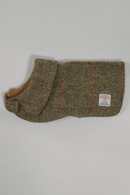 Harris Tweed Cosy Dog Coat Olive Herringbone w/Pink OC Prices From