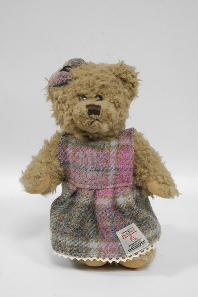 Teddy Bear with Harris Tweed Outfit Girl Pink Mint Grey Check Small