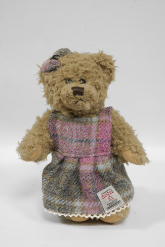 Teddy Bear with Harris Tweed Outfit Girl - Pink Mint Grey Check Small