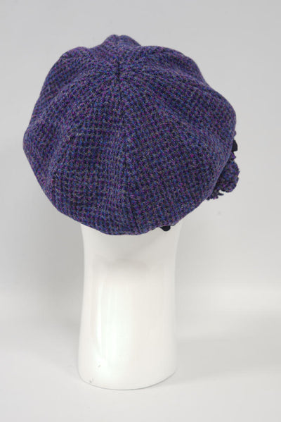 Harris Tweed Ladies Flower Hat - Violet With Navy Band