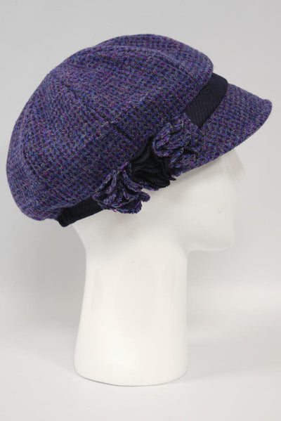 Harris Tweed Ladies Flower Hat - Violet With Navy Band