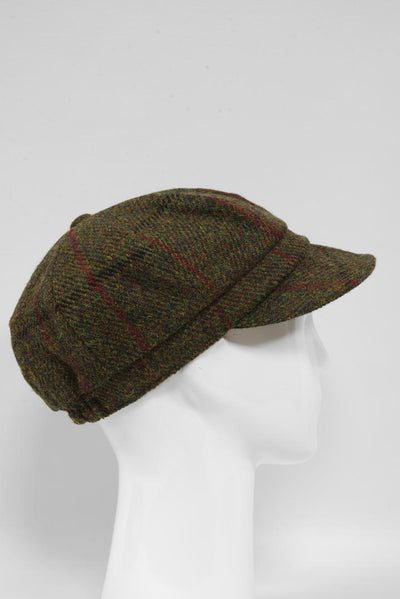 Harris Tweed Baker Boy Hat Green Check HH