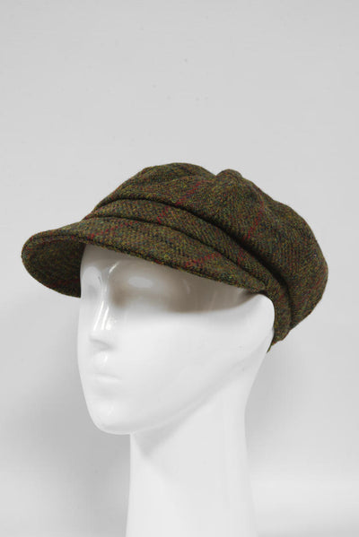 Harris Tweed Baker Boy Hat Green Check HH