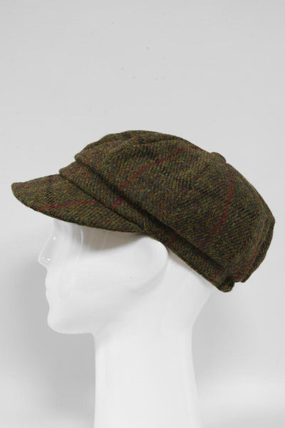 Harris Tweed Baker Boy Hat Green Check HH