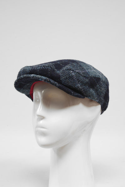 Harris Tweed Flat Cap Navy/Blue Check (GA)