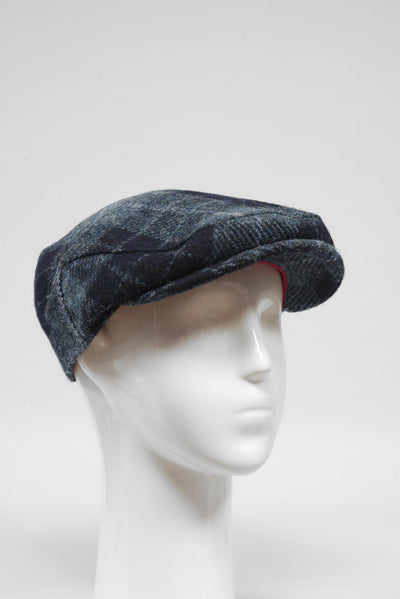 Harris Tweed Flat Cap Navy/Blue Check (GA)