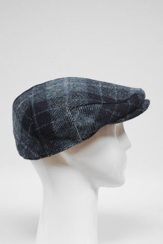 Harris Tweed Flat Cap - Navy/Blue Check (GA)