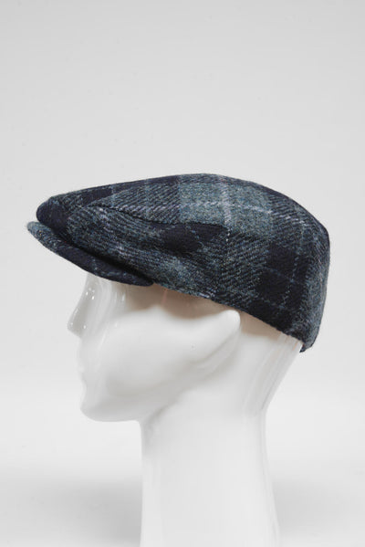 Harris Tweed Flat Cap Navy/Blue Check (GA)