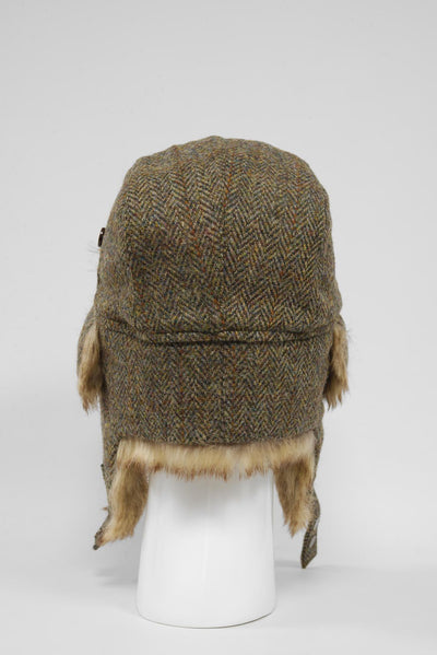 Harris Tweed Trapper Hat Brown Herringbone w/Overcheck