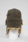 Harris Tweed Trapper Hat Brown/Green Herringbone w/Overcheck