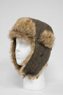 Harris Tweed Trapper Hat Brown/Green Herringbone w/Overcheck